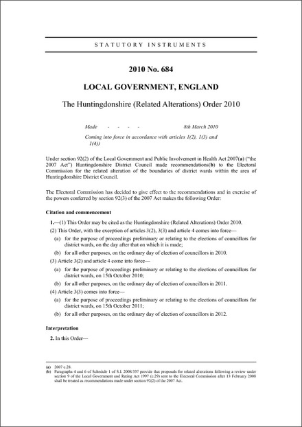 The Huntingdonshire (Related Alterations) Order 2010
