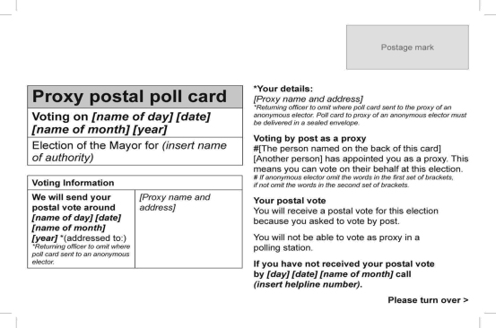 Proxy postal poll card (front)