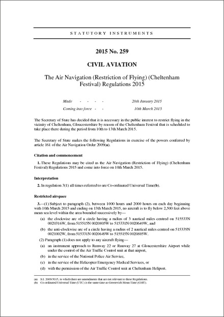 The Air Navigation (Restriction of Flying) (Cheltenham Festival) Regulations 2015