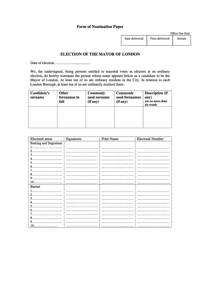 2019-07-24 - Form of Nomination Paper - GLA Mayoral elections (page 1)