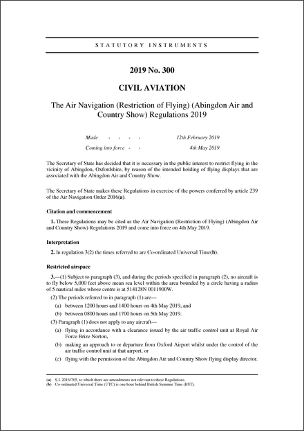 The Air Navigation (Restriction of Flying) (Abingdon Air and Country Show) Regulations 2019