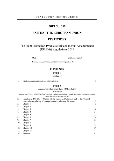 The Plant Protection Products (Miscellaneous Amendments) (EU Exit) Regulations 2019