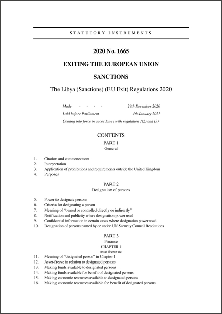 The Libya (Sanctions) (EU Exit) Regulations 2020