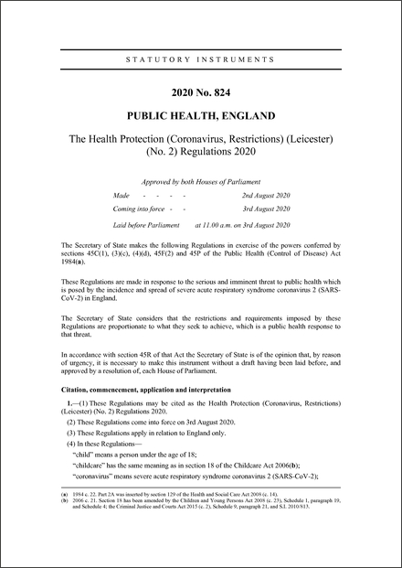 The Health Protection (Coronavirus, Restrictions) (Leicester) (No. 2) Regulations 2020