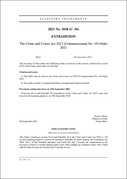 The Crime and Courts Act 2013 (Commencement No. 19) Order 2021