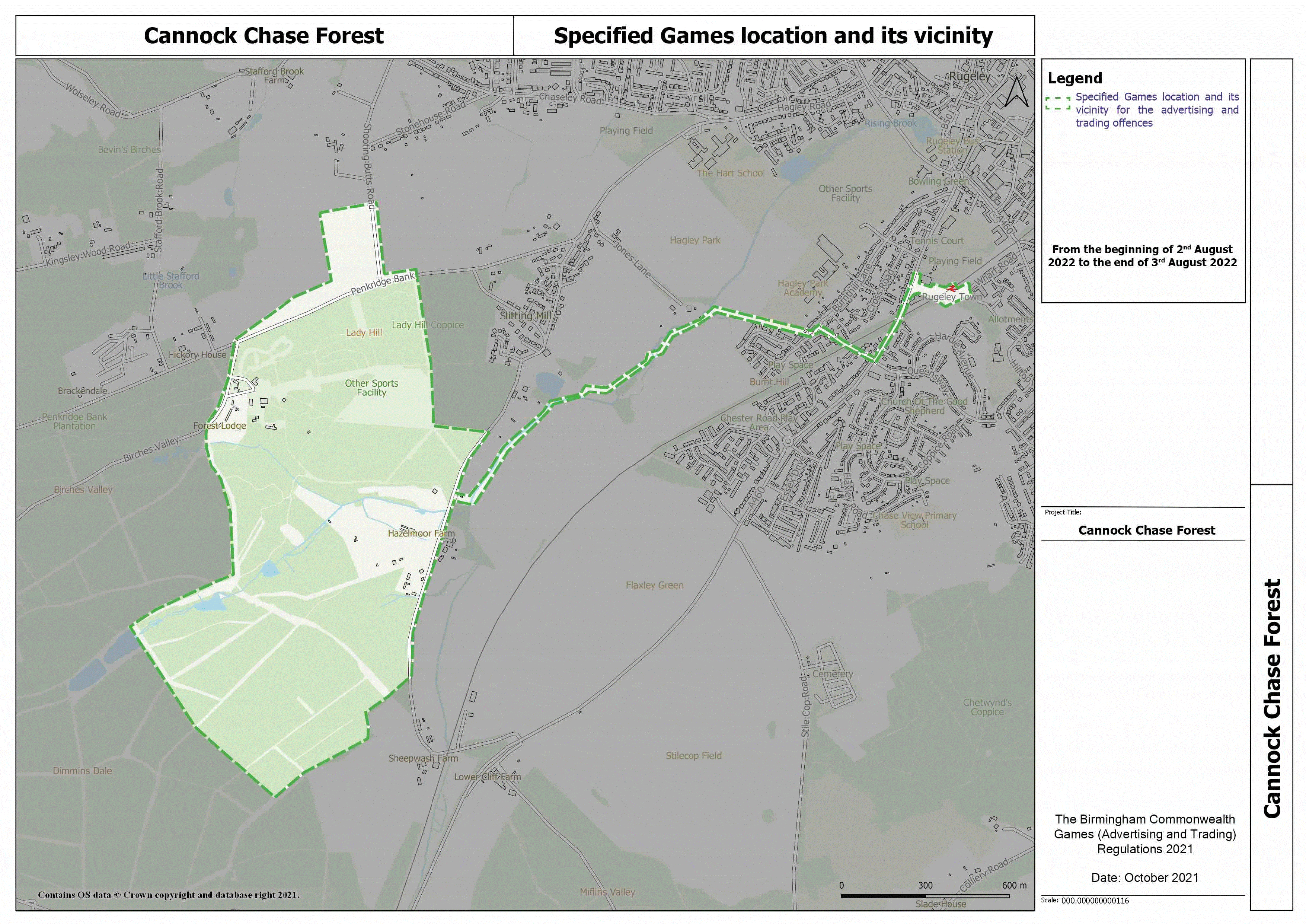 Map titled "Cannock Chase Forest". One of the relevant maps for the purposes of the Birmingham Commonwealth Games (Advertising and Trading) Regulations 2021.
