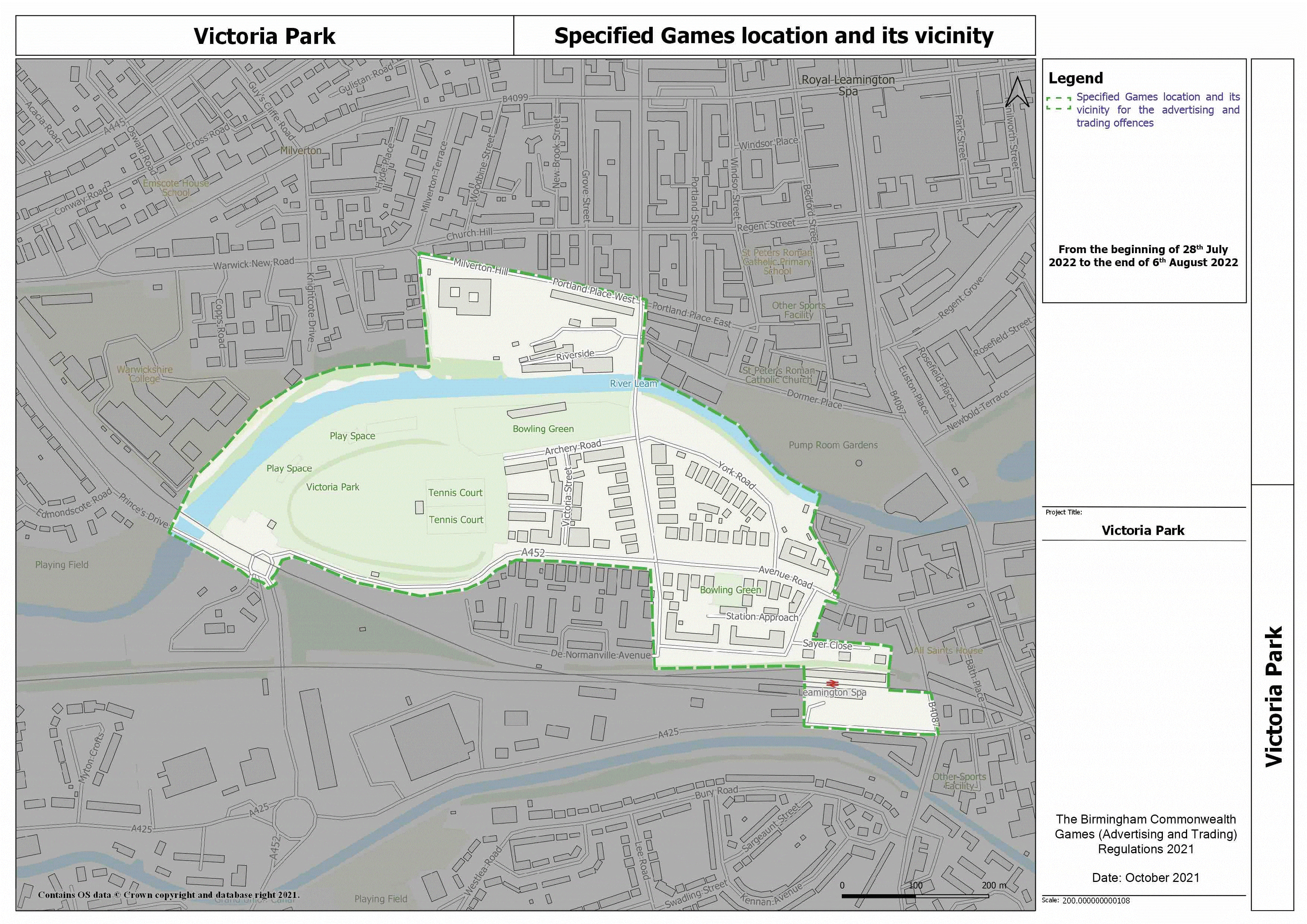 Map titled "Victoria Park". One of the relevant maps for the purposes of the Birmingham Commonwealth Games (Advertising and Trading) Regulations 2021.
