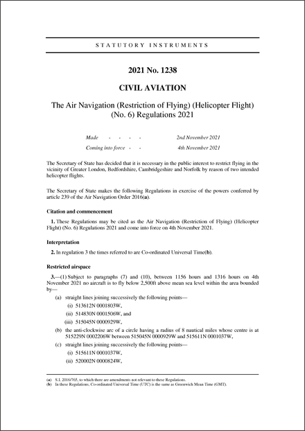 The Air Navigation (Restriction of Flying) (Helicopter Flight) (No. 6) Regulations 2021