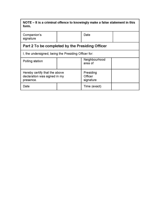 Form of declaration to be made by the companion of a voter with disabilities for a business referendum on neighbourhood plan / neighbourhood development order  - page 2