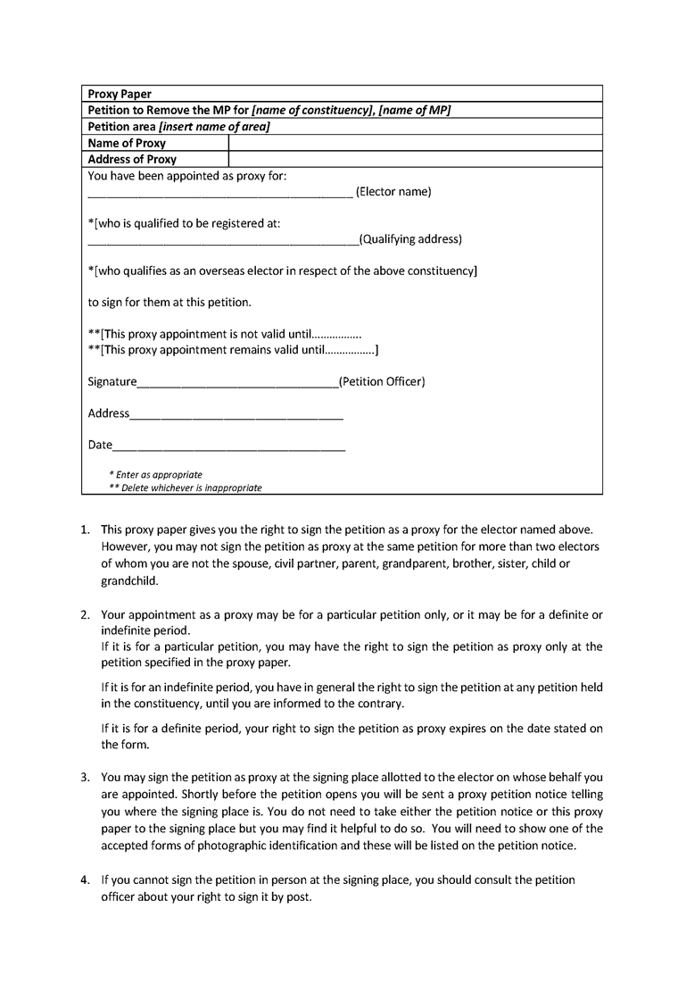 Recall petition - Form J: Proxy paper