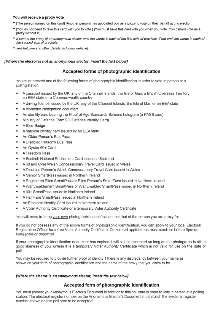 GLA elections - official proxy poll card - rear of form