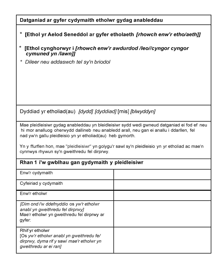 Welsh version of Form 5: Companion declaration for combined polls - page 1