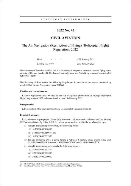 The Air Navigation (Restriction of Flying) (Helicopter Flight) Regulations 2022