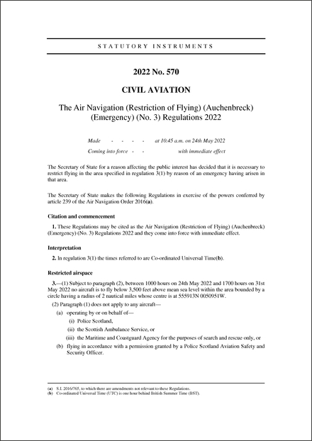 The Air Navigation (Restriction of Flying) (Auchenbreck) (Emergency) (No. 3) Regulations 2022