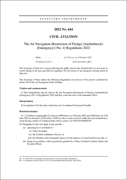 The Air Navigation (Restriction of Flying) (Auchenbreck) (Emergency) (No. 4) Regulations 2022