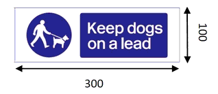 A Blue circle with a Pedestrian walking Dog and a Box with the wording “Keep dogs on a lead”