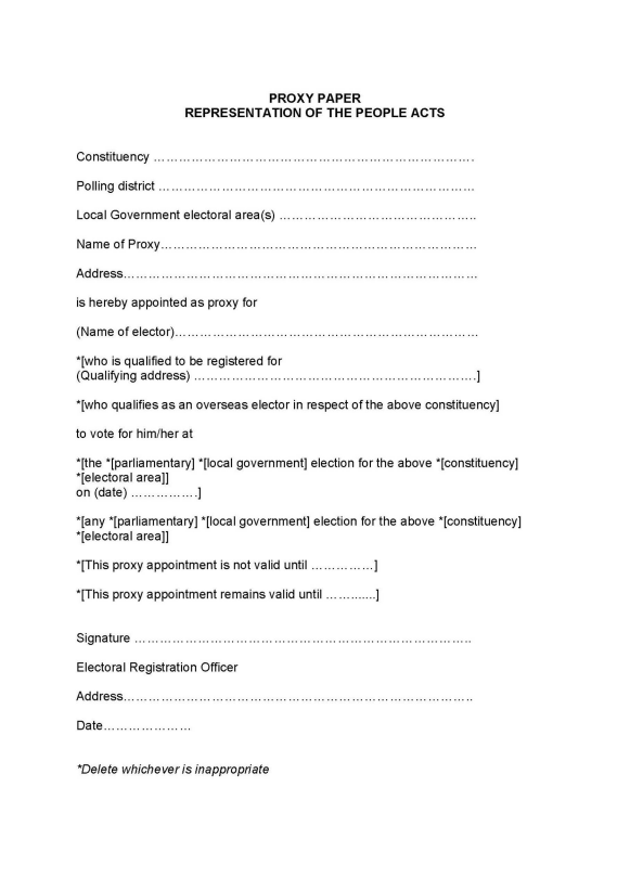 Form E1: proxy paper (parliamentary elections and local government elections in England) - first page