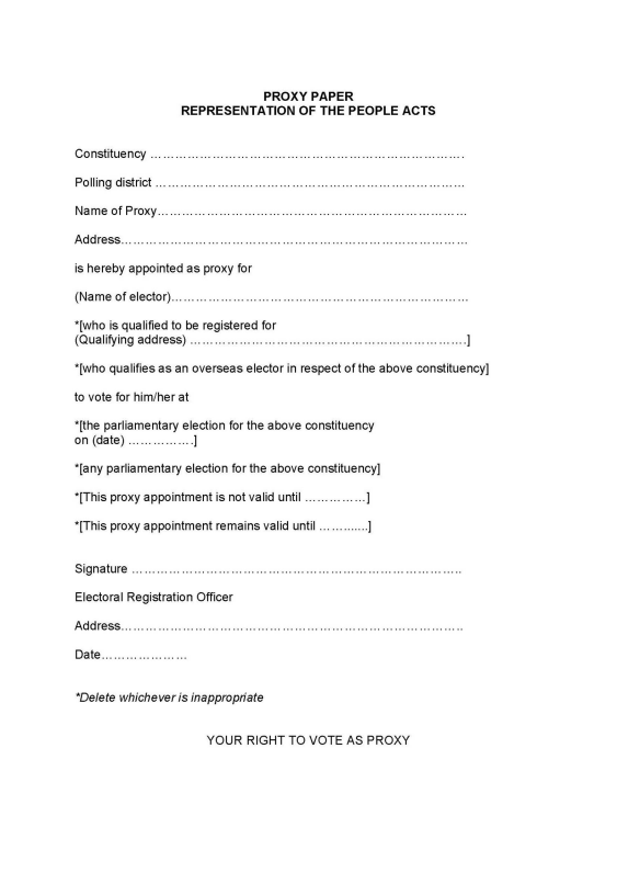 Parliamentary elections in Scotland - Form E1: Proxy paper for parliamentary elections - first page