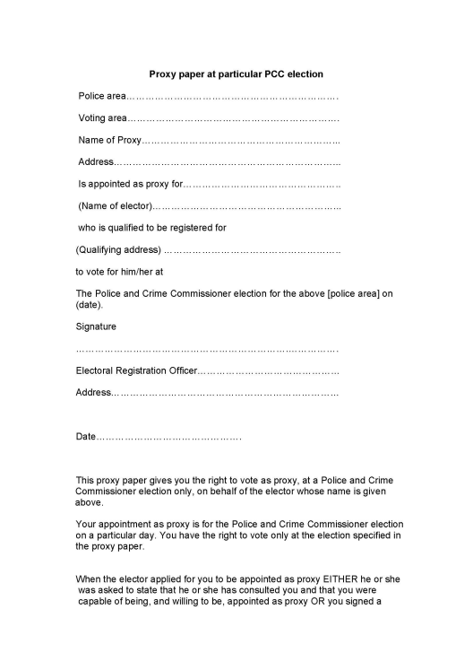 PCC elections - Form 1: Proxy paper - first page