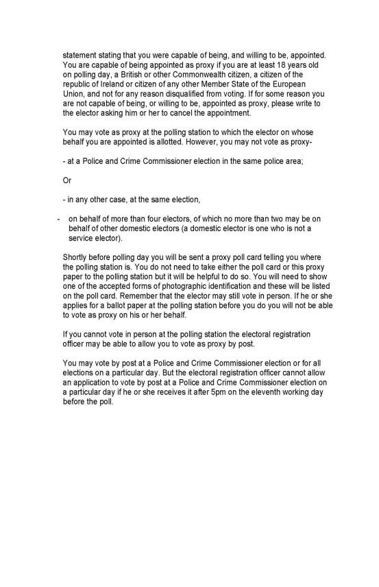 Police and Crime Commissioner Elections - Form 1: Proxy paper - last page