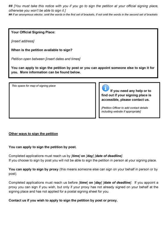 Recall petition in England, Wales or Scotland - Form D: Official petition notice for an elector who may sign the petition in person - page 2 of 4