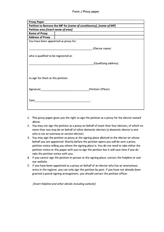 Recall petitions in Northern Ireland - Form J: Proxy Paper