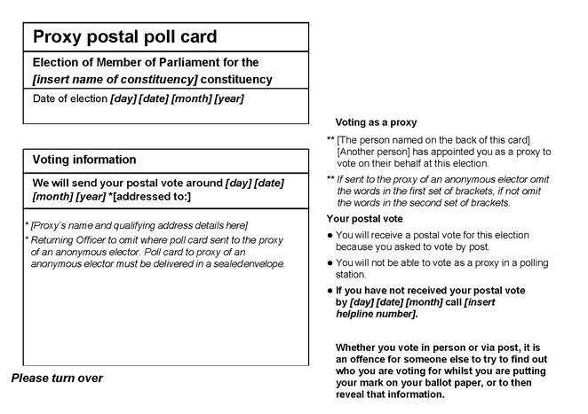 Form B1: Official proxy postal poll card to be sent to an appointed proxy voting by post - p1