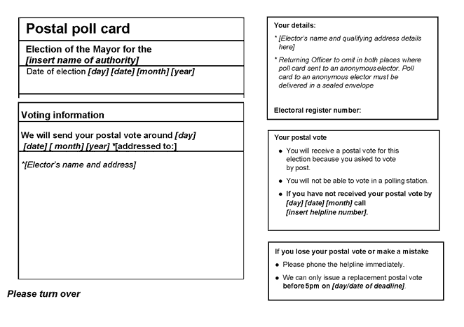 Form 9A: Official postal poll card for use at mayoral elections in England - p1