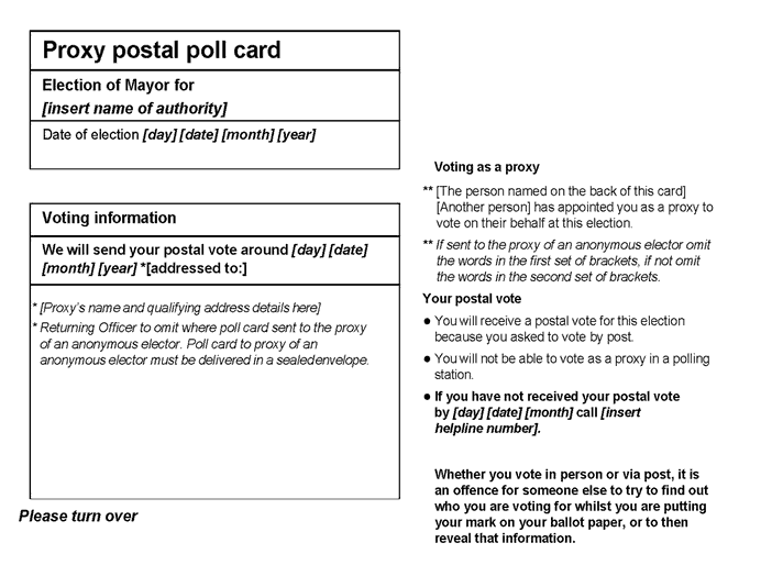 Form 11ZA: Official proxy postal poll card for use at mayoral elections in England - p1