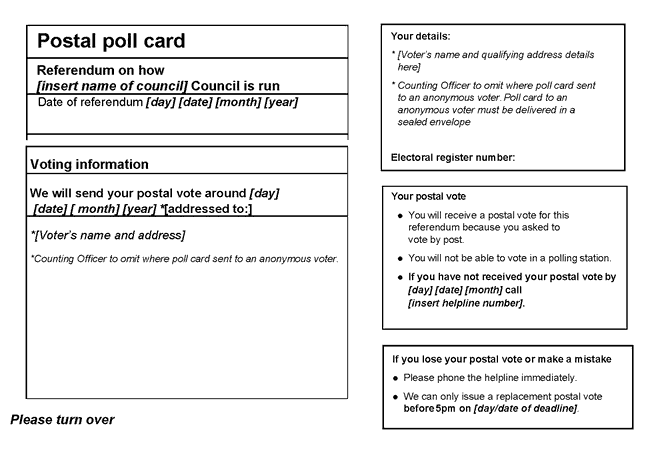 Official postal poll card (to be sent to a voter voting by post) - p1