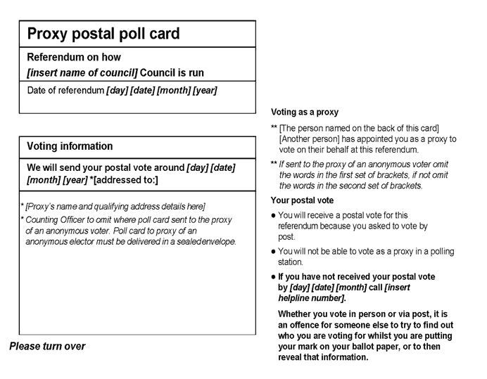 Official proxy postal pool card (to be sent to an appointed proxy voting by post) - p1