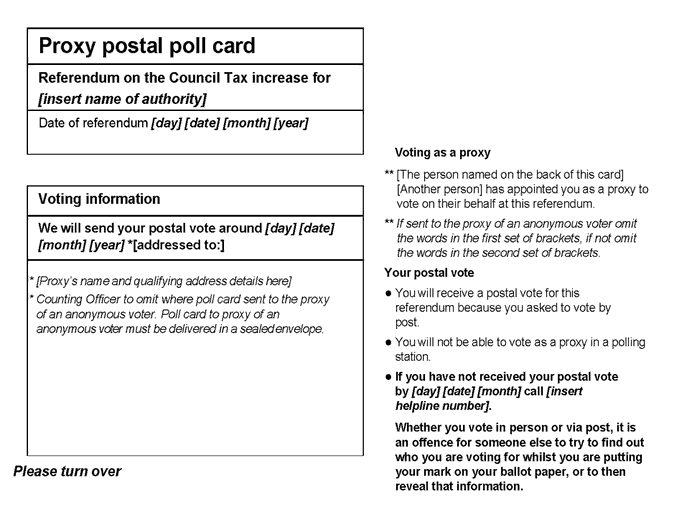 Official proxy postal poll card (to be sent to an appointed proxy voting by post) - p1