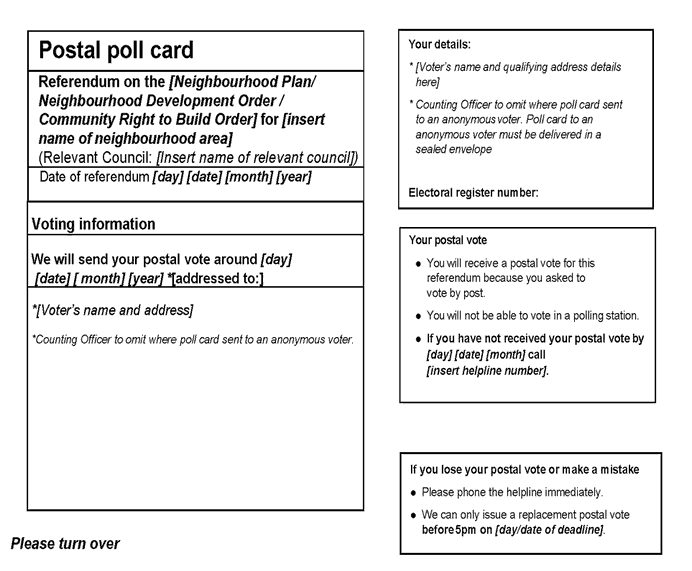 Form 8: Official postal poll card (to be sent to a voter voting by post) - p1