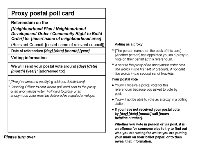 Form 10: Official proxy postal poll card (to be sent to an appointed proxy voting by post)