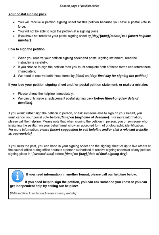 Recall Petitions in Great Britain - Form E: official petition notice for an elector who may sign the petition by post - page 2 of 3