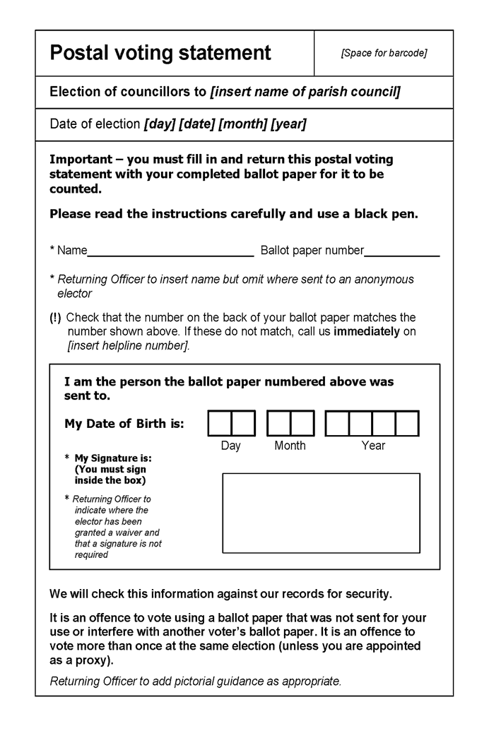 Election of councillors for parish - combined poll - form of postal voting statement (for use where there a parish poll is combined with another poll but the postal ballot papers are not combined) - first page