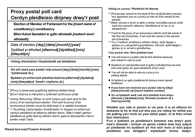 Form 8 - Parliamentary elections official proxy postal poll card in English and Welsh - page 1