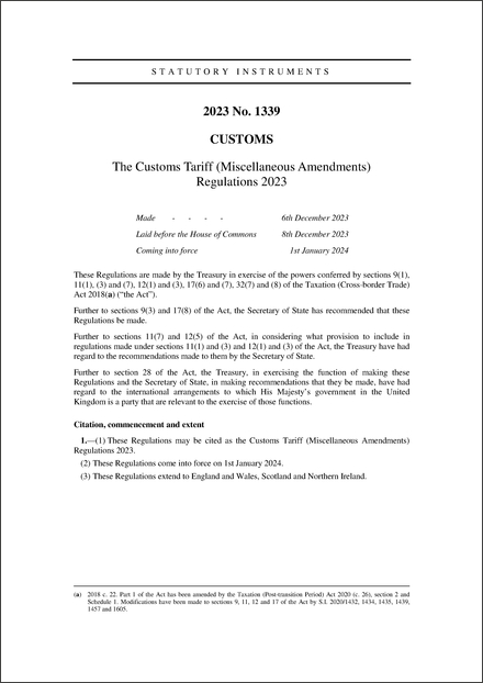 The Customs Tariff (Miscellaneous Amendments) Regulations 2023