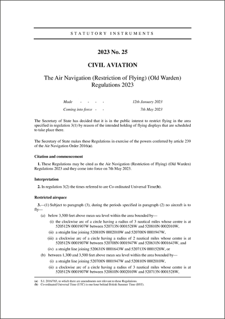 The Air Navigation (Restriction of Flying) (Old Warden) Regulations 2023