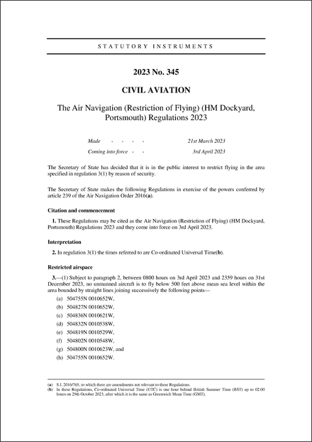 The Air Navigation (Restriction of Flying) (HM Dockyard, Portsmouth) Regulations 2023