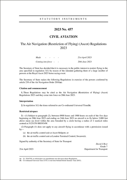 The Air Navigation (Restriction of Flying) (Ascot) Regulations 2023