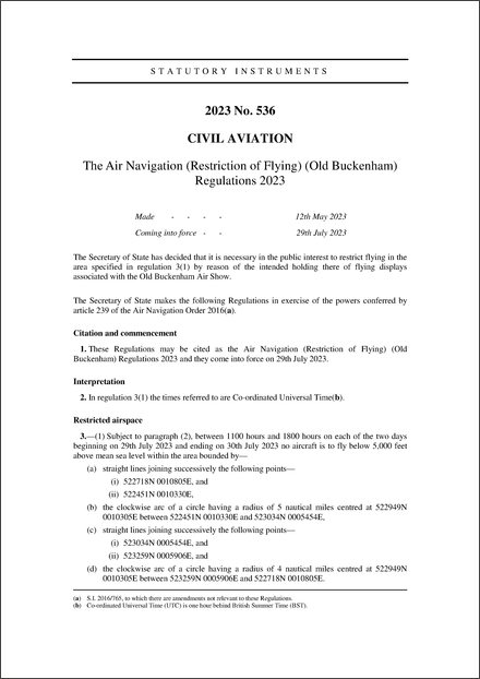 The Air Navigation (Restriction of Flying) (Old Buckenham) Regulations 2023