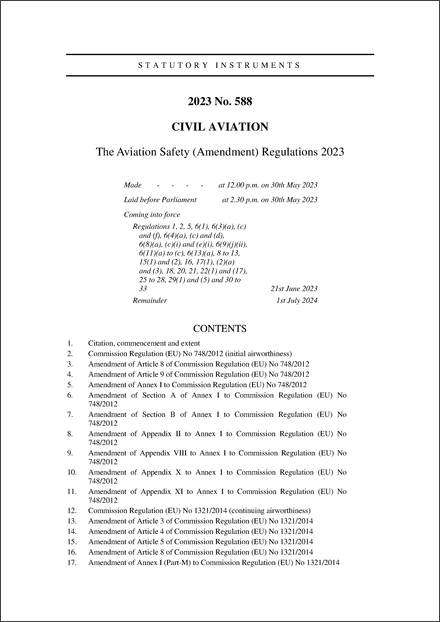 The Aviation Safety (Amendment) Regulations 2023