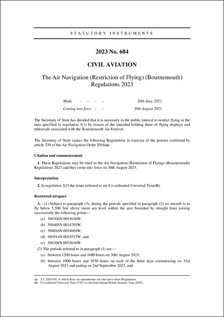 The Air Navigation (Restriction of Flying) (Bournemouth) Regulations 2023