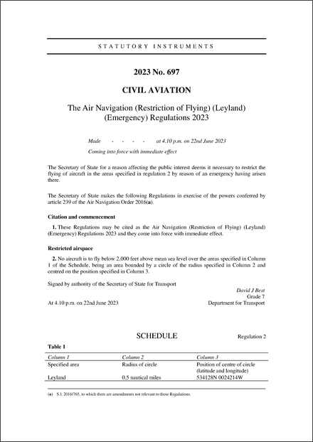 The Air Navigation (Restriction of Flying) (Leyland) (Emergency) Regulations 2023