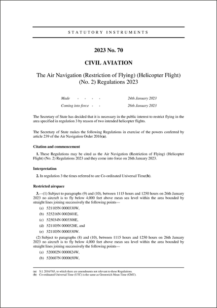 The Air Navigation (Restriction of Flying) (Helicopter Flight) (No. 2) Regulations 2023