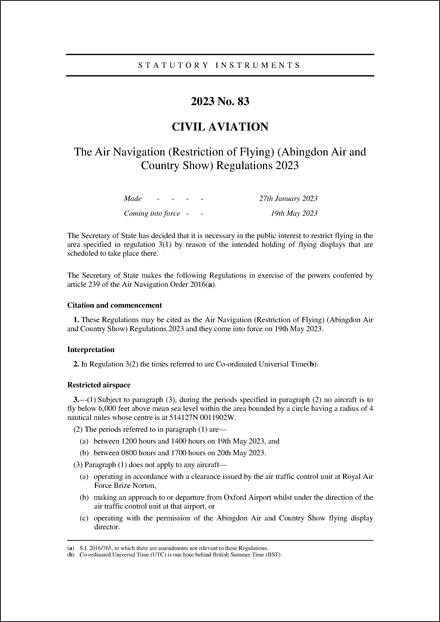 The Air Navigation (Restriction of Flying) (Abingdon Air and Country Show) Regulations 2023