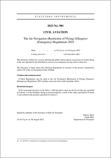 The Air Navigation (Restriction of Flying) (Glasgow) (Emergency) Regulations 2023