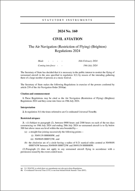 The Air Navigation (Restriction of Flying) (Brighton) Regulations 2024