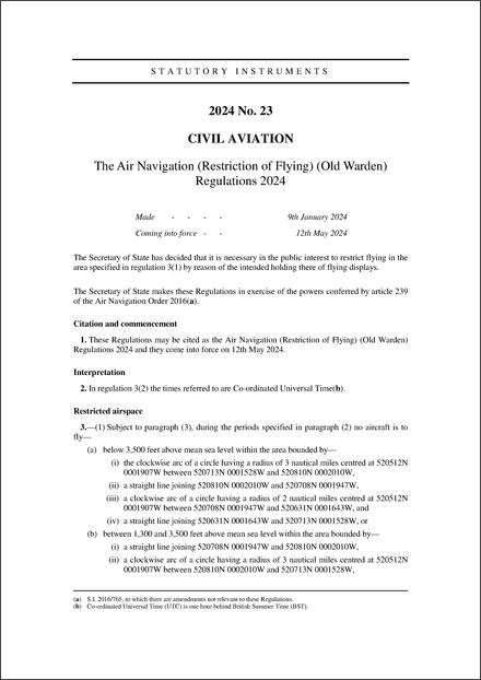 The Air Navigation (Restriction of Flying) (Old Warden) Regulations 2024